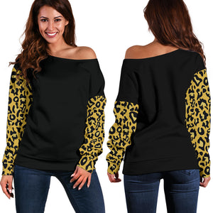 Cheetah Black - Women's Off Shoulder Sweater