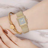 Ladies Diamond Gold Square Watch
