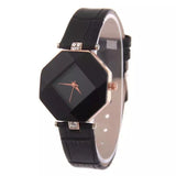 Gem Cut Crystal Leather Wristwatch